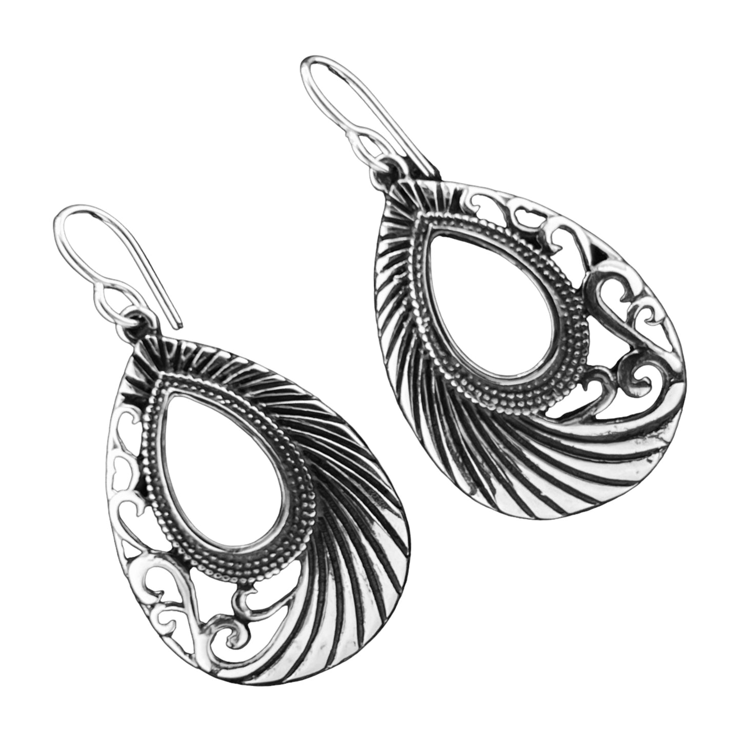 Sterling Silver .925 HOOK Earrings 24mmx35mm Teardrop