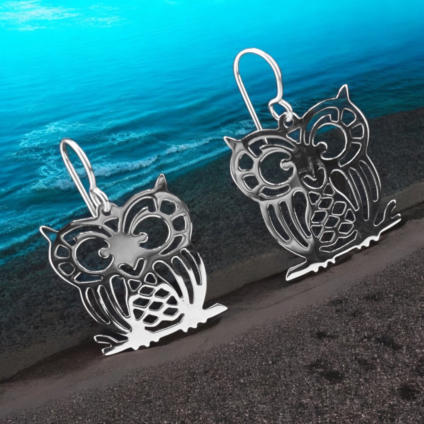 Sterling Silver .925 HOOK Earrings 23mmx23mm Boo Owl