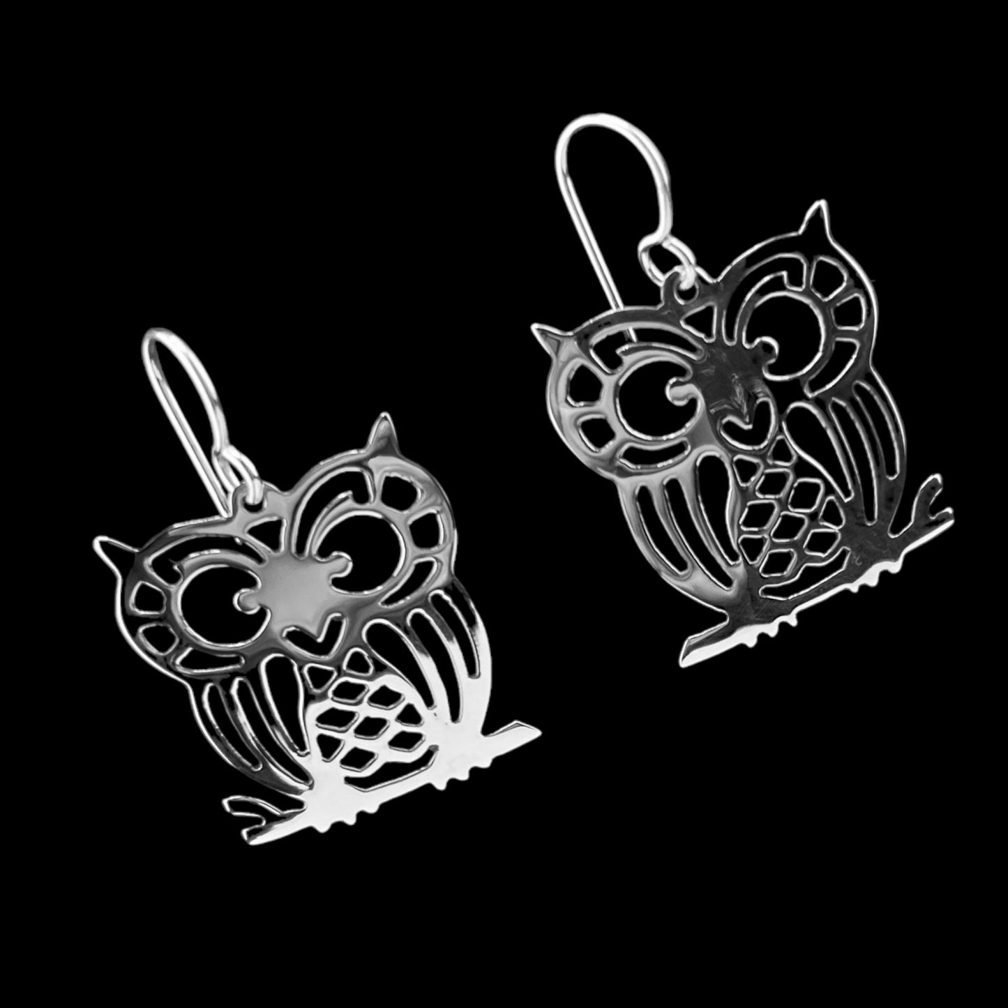 Sterling Silver .925 HOOK Earrings 23mmx23mm Boo Owl