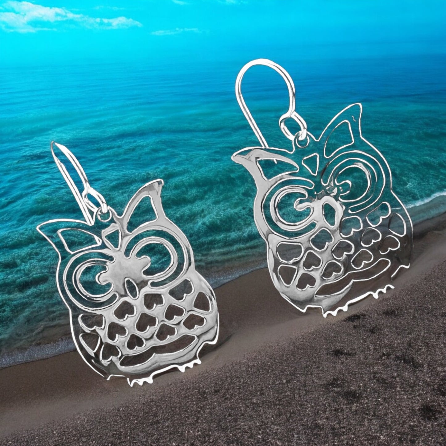Sterling Silver .925 HOOK Earrings 23mmx23mm Boo Owl