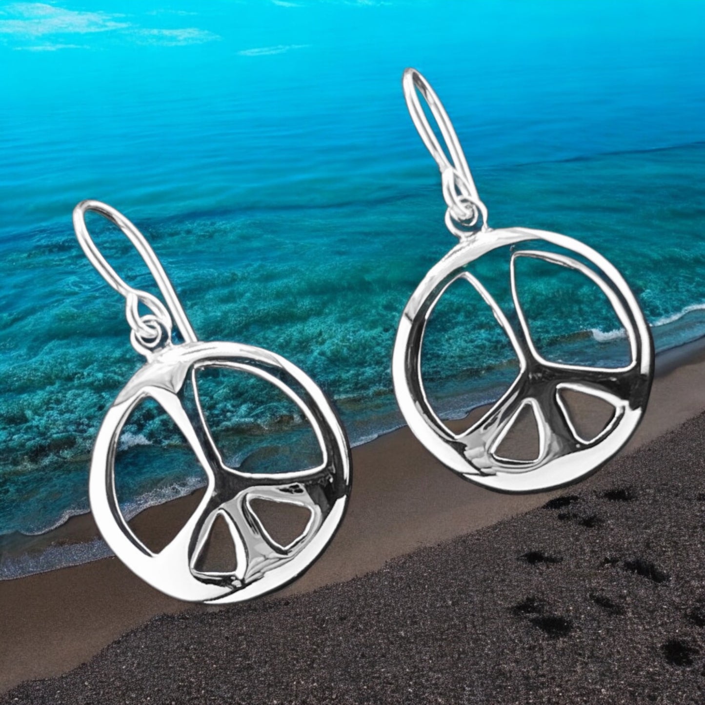 Sterling Silver .925 HOOK Earrings 19mm Peace