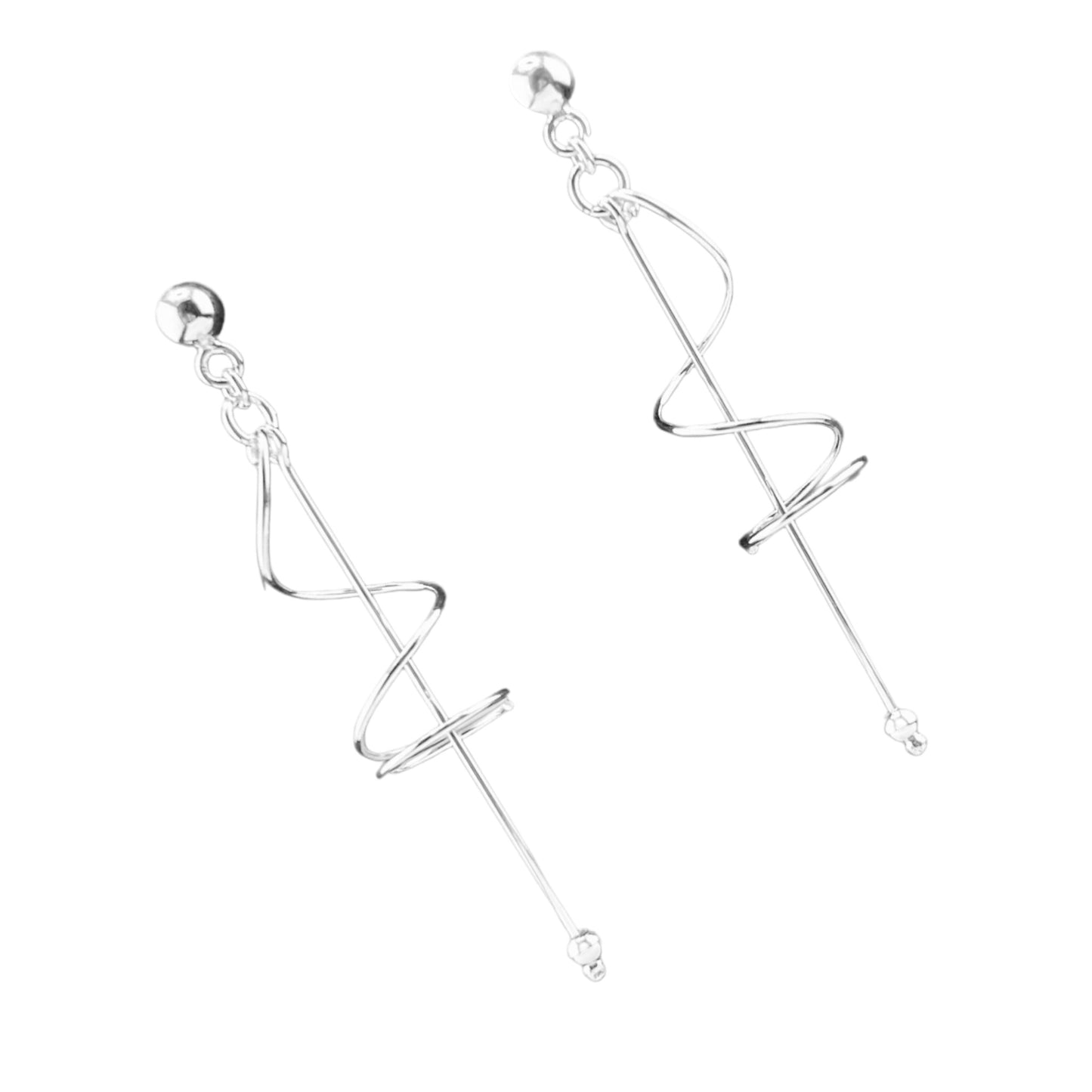 Sterling Silver .925 POST Earrings 11mmx50mm Spiral with wire Dangle