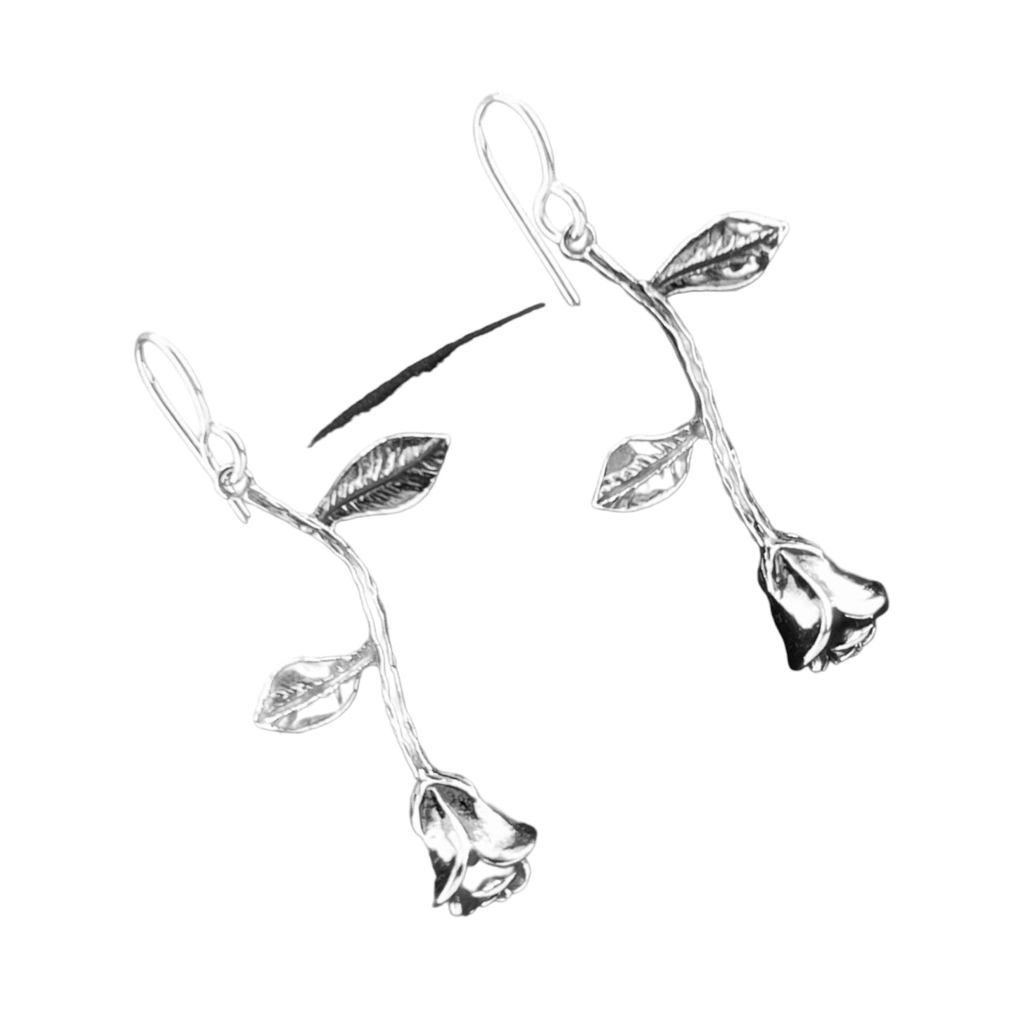 Sterling Silver .925 HOOK Earrings 15mmx40mm Rose