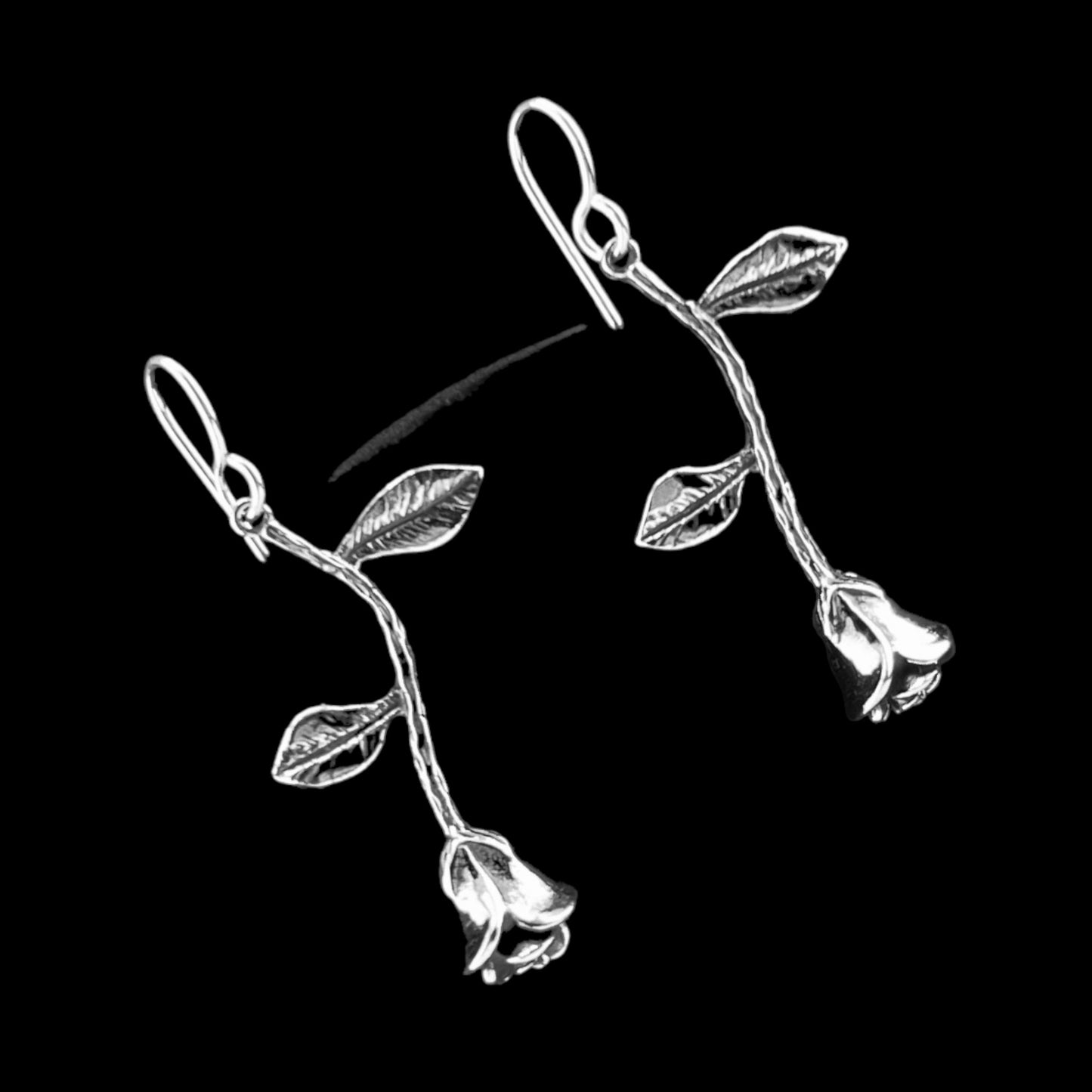 Sterling Silver .925 HOOK Earrings 15mmx40mm Rose