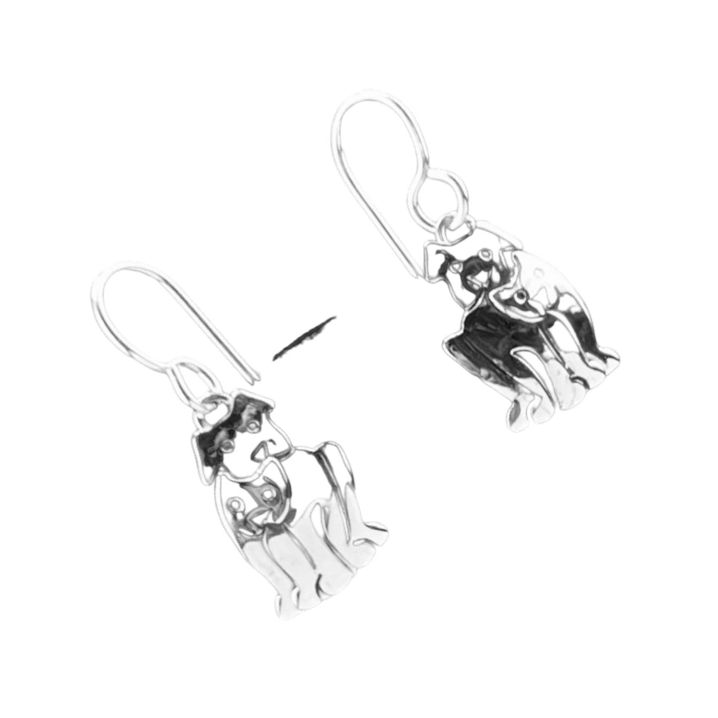Sterling Silver .925 HOOK Earrings Dog with Cat