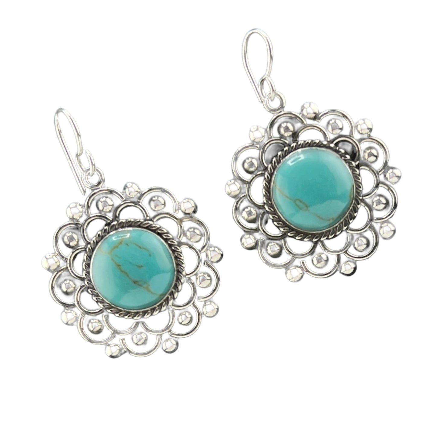 Sterling Silver .925 HOOK Earrings 30mm Turquoise