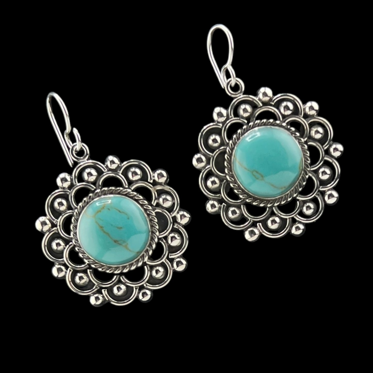 Sterling Silver .925 HOOK Earrings 30mm Turquoise