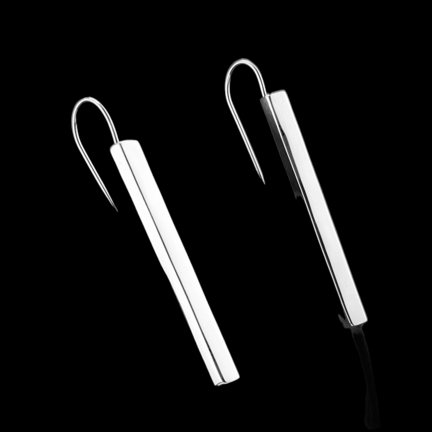 Sterling Silver .925 Integral HOOK Earrings 5mmx50mm Solid Rectangular