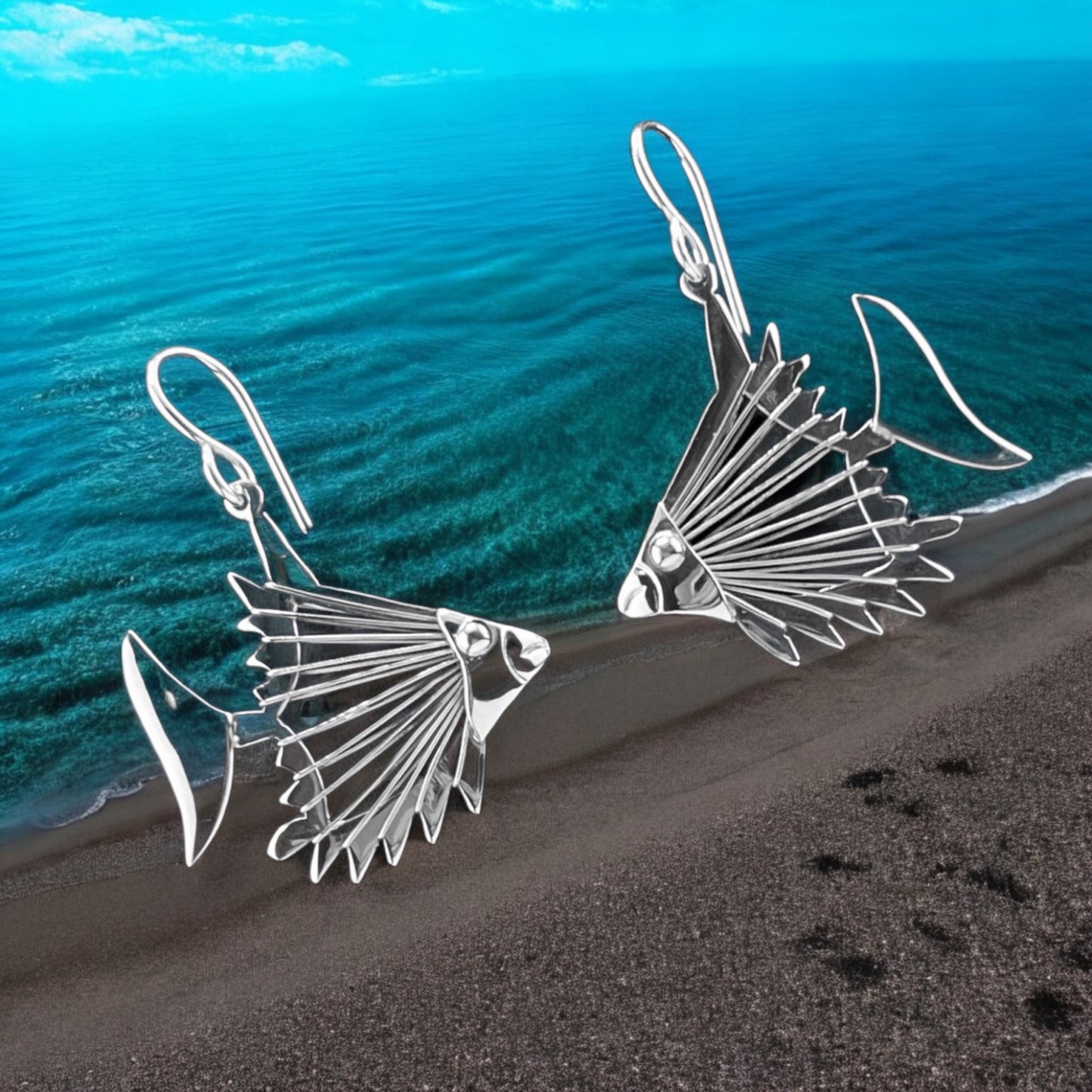 Sterling Silver .925 HOOK Earrings 28mmx30mm Fishbones
