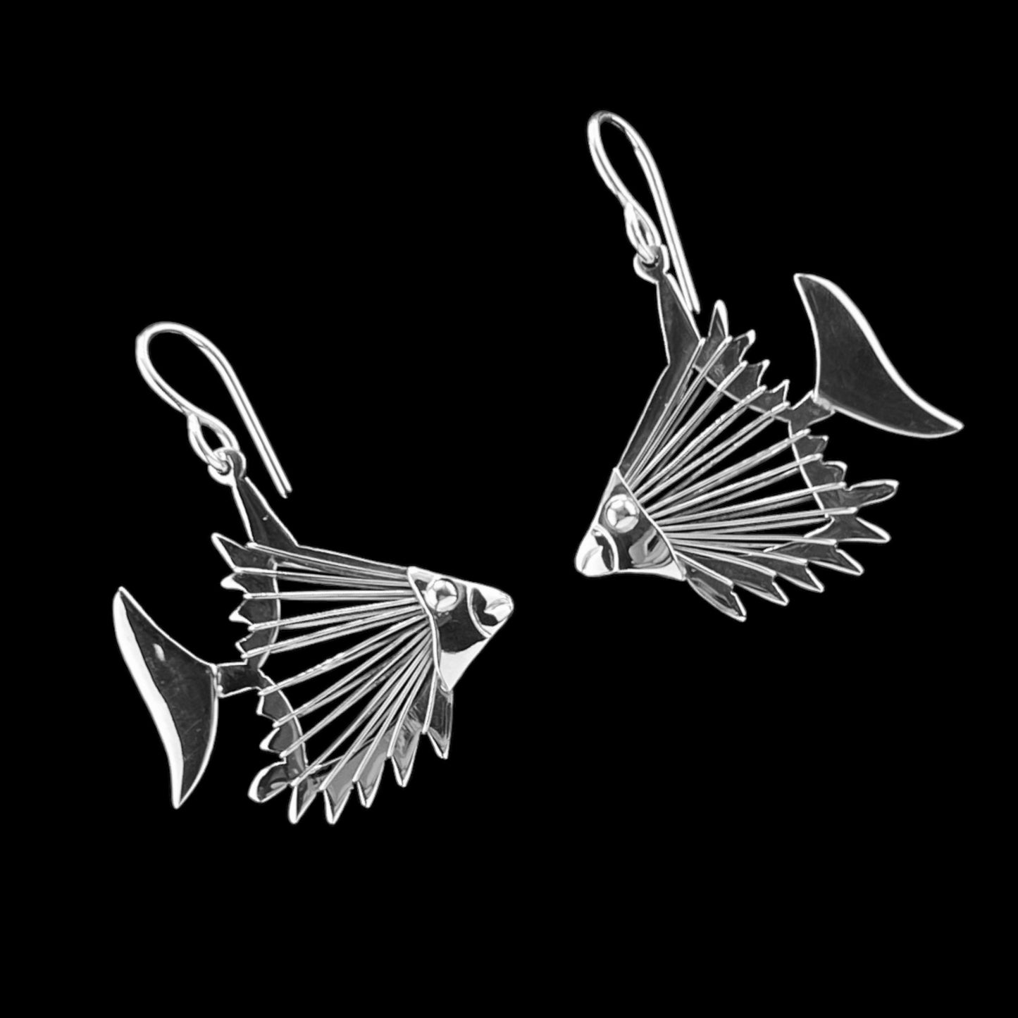 Sterling Silver .925 HOOK Earrings 28mmx30mm Fishbones