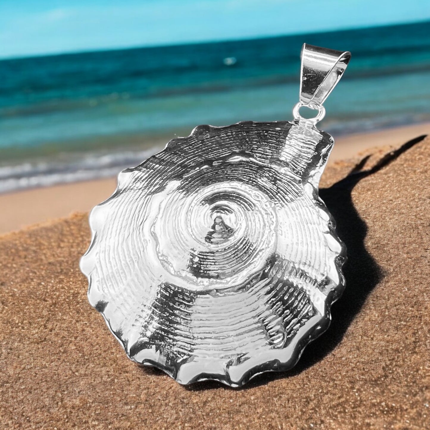 .925 Silver Pendant SEA SHELL 50mm x 60mm