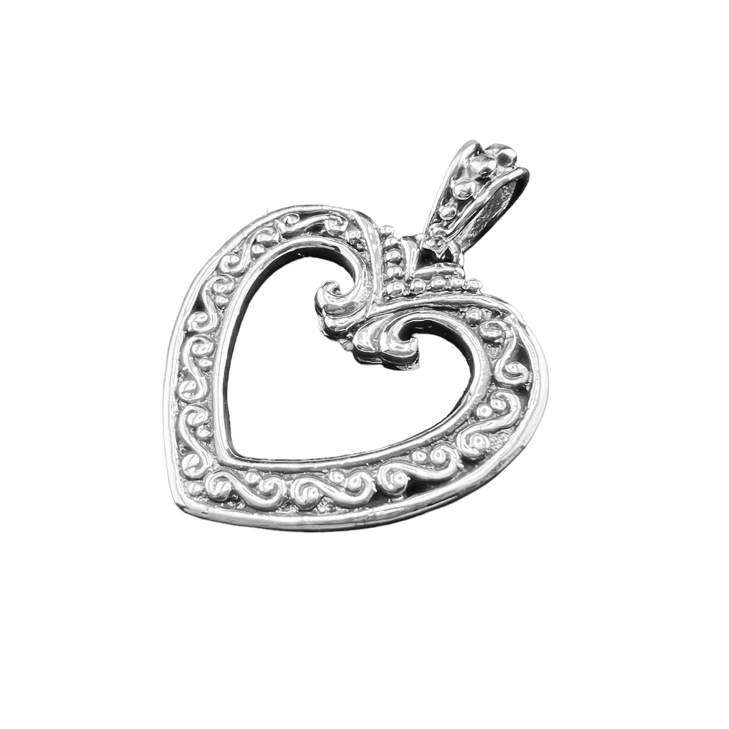 .925 Silver Pendant Open Heart 30mm x 40mm