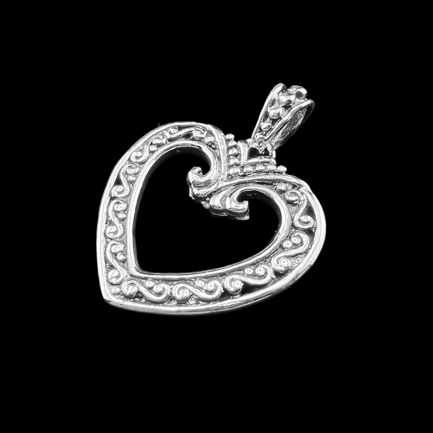 .925 Silver Pendant Open Heart 30mm x 40mm