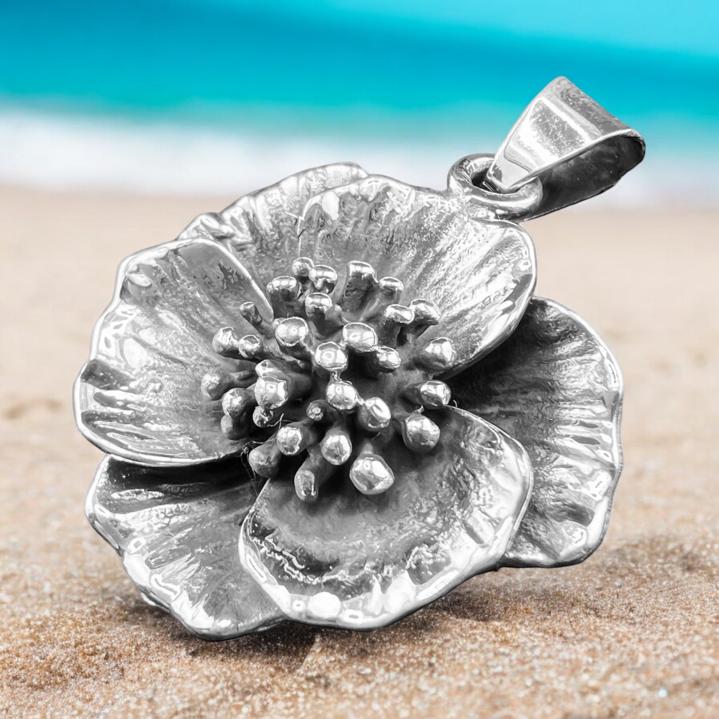 .925 Silver Pendant Flower 30mm x 30mm