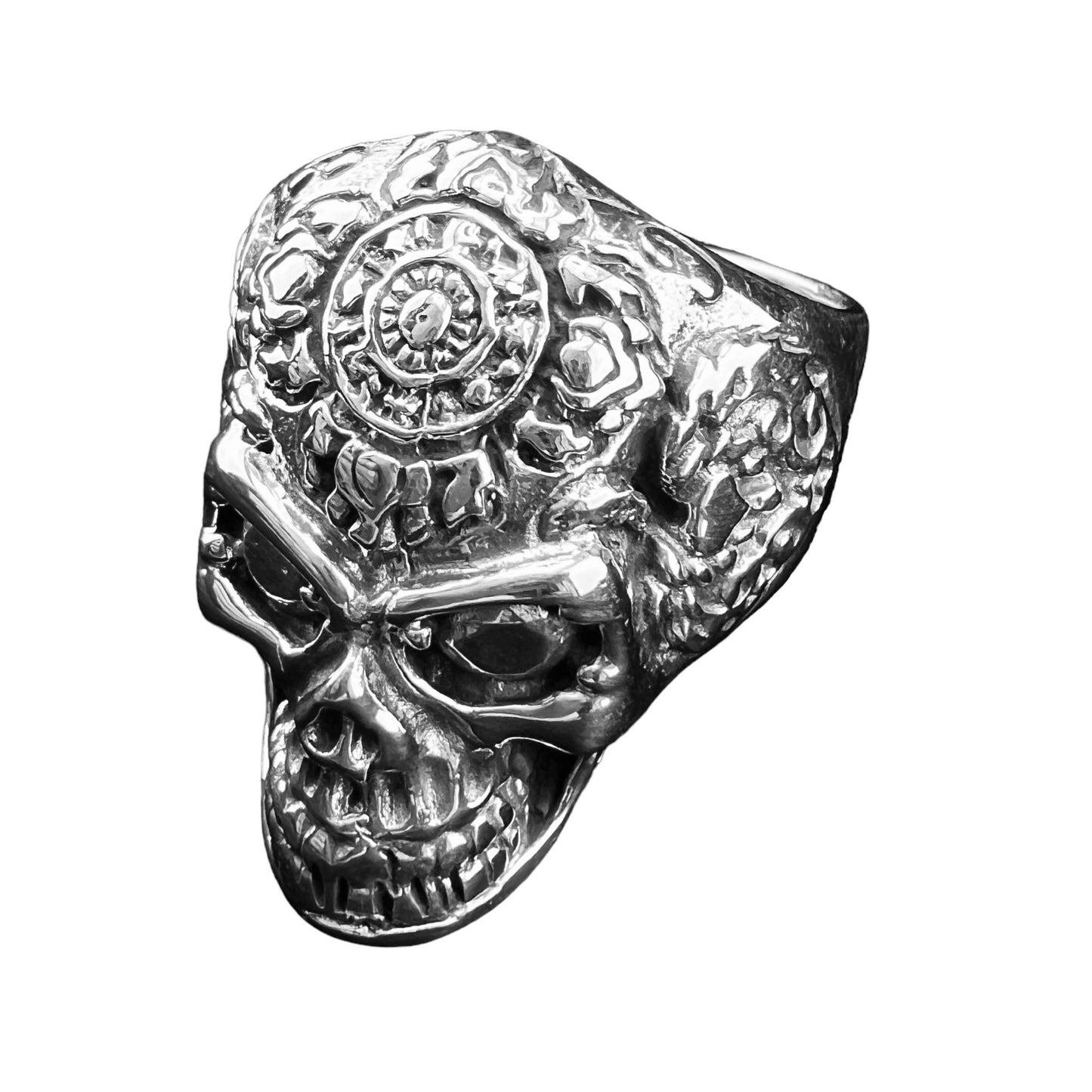 925 Silver Ring Skull with Flowers