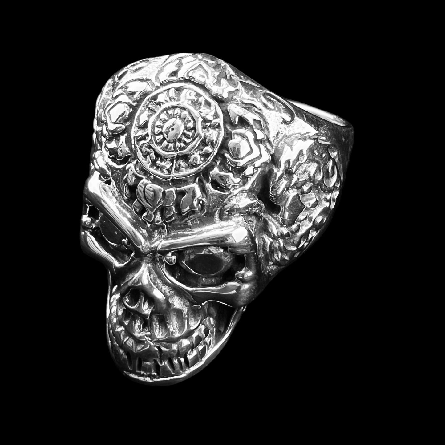 925 Silver Ring Skull with Flowers