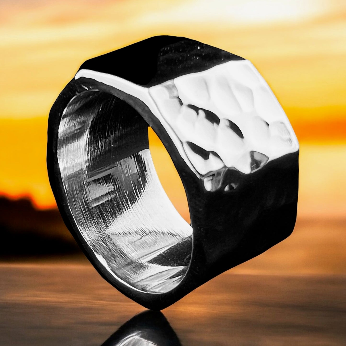 Silver Ring Hammered Finish with six sides