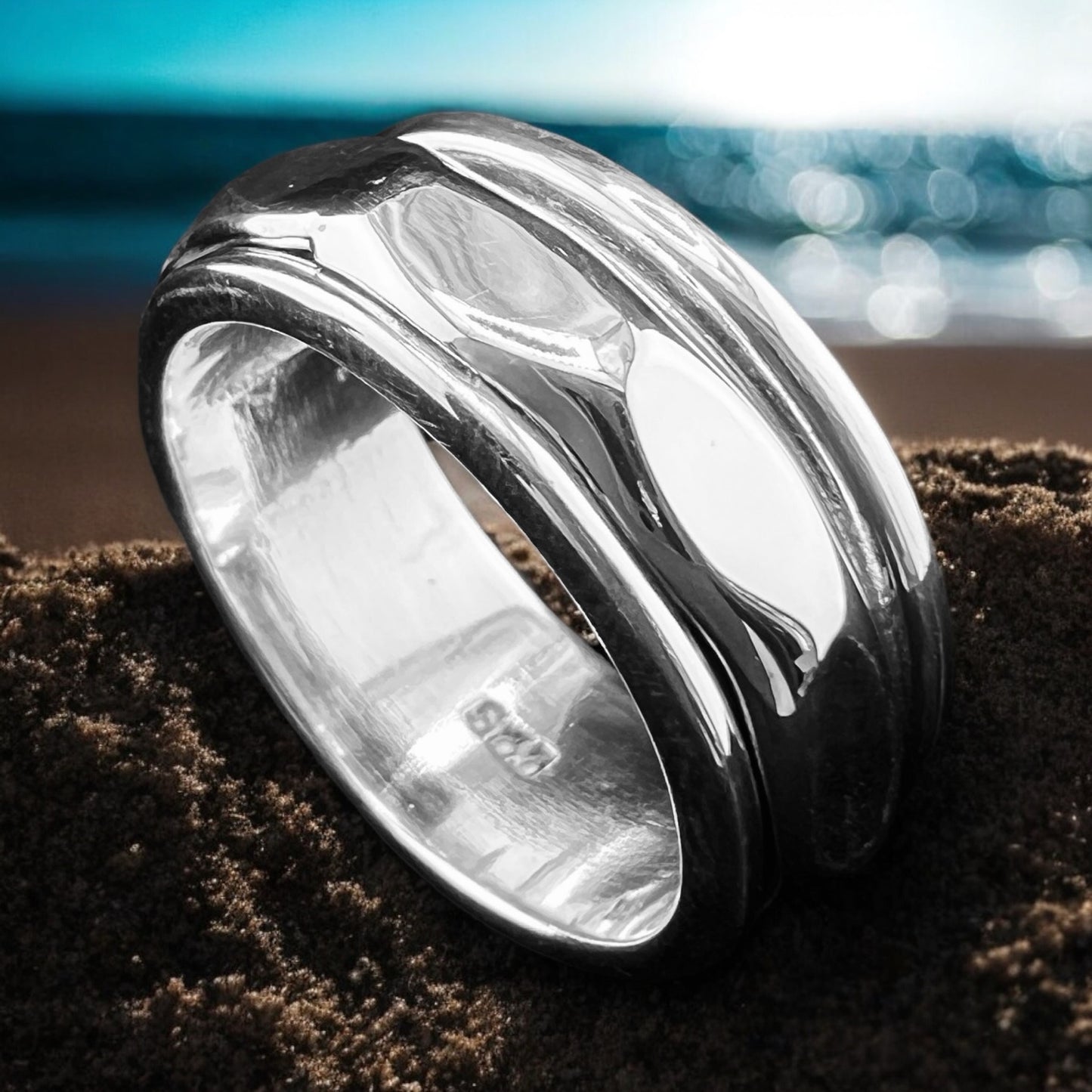 925 Silver Ring Spinner with facets