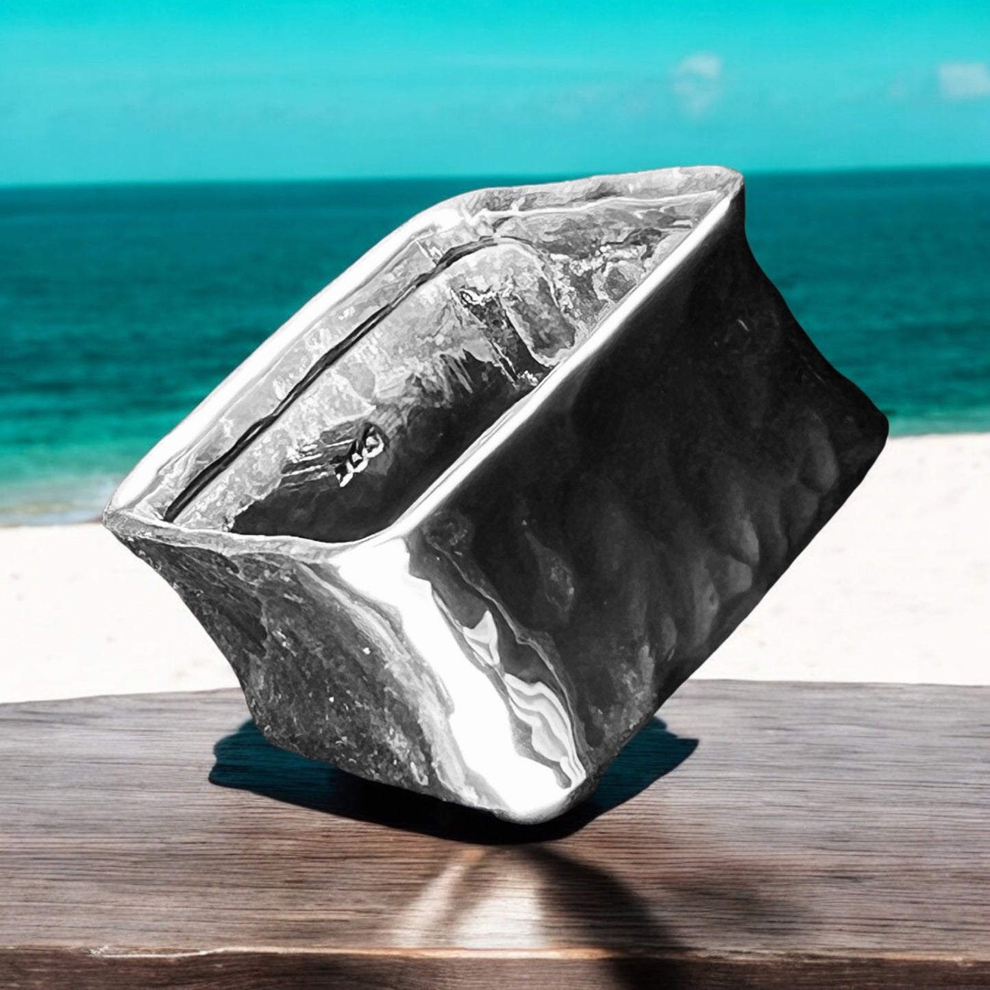 925 Silver Ring 12mm wide Square Hammered