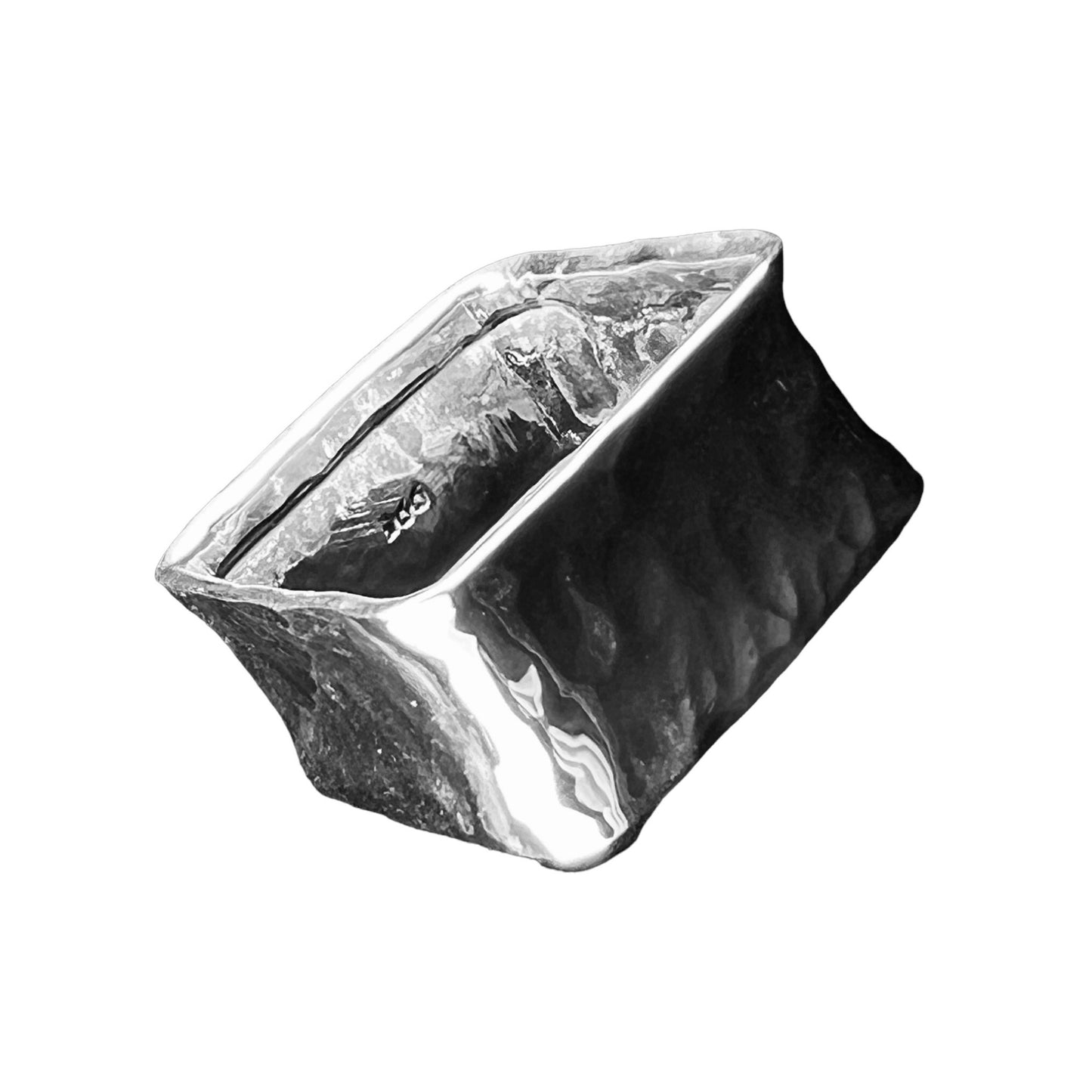 925 Silver Ring 12mm wide Square Hammered
