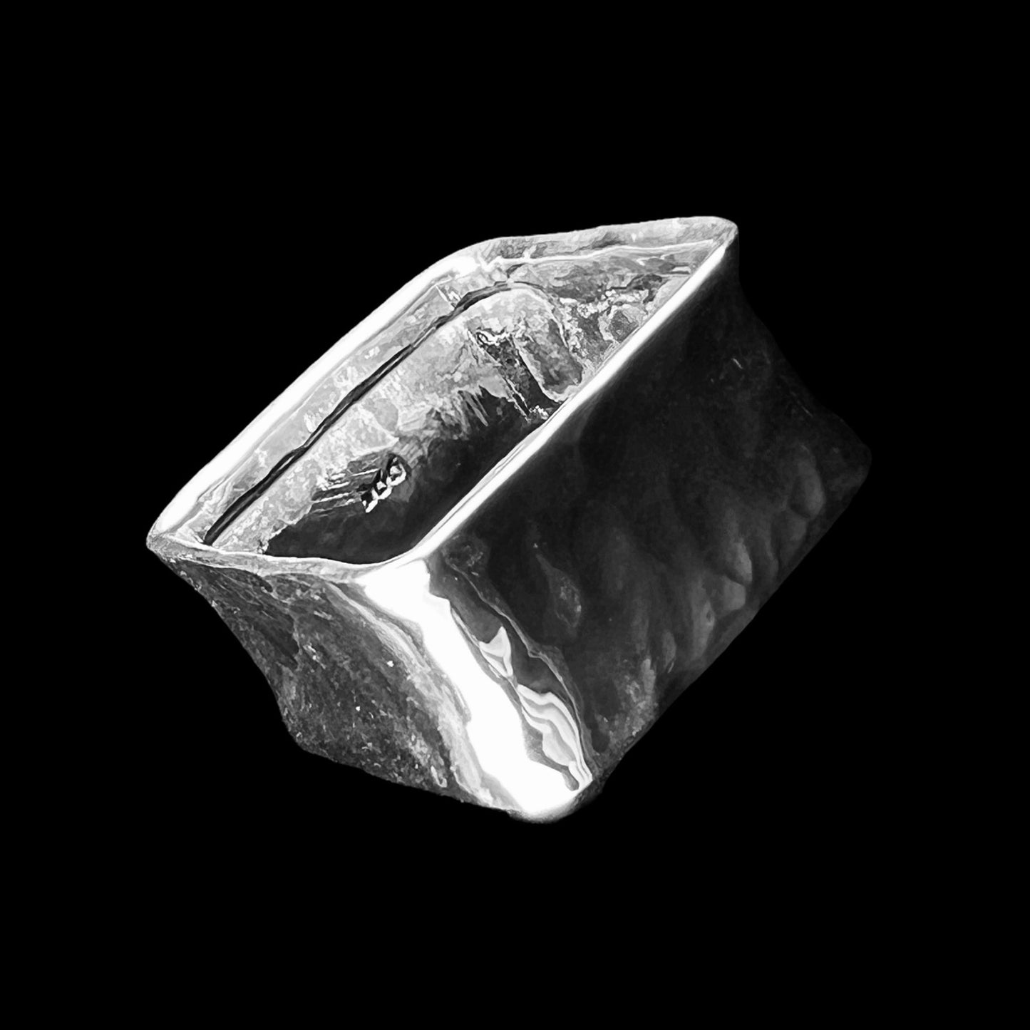 925 Silver Ring 12mm wide Square Hammered