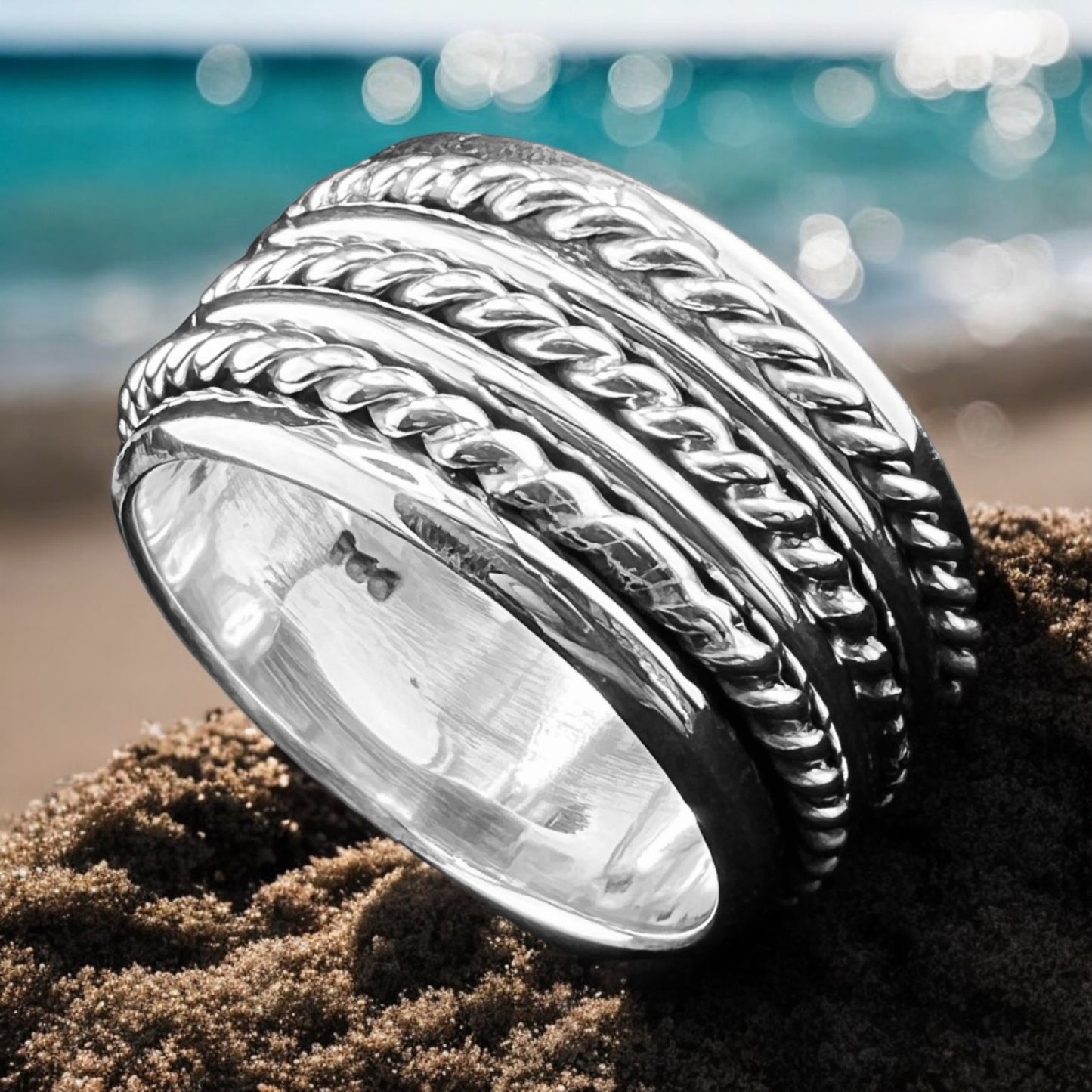 925 Silver Ring 10mm w 3 braids