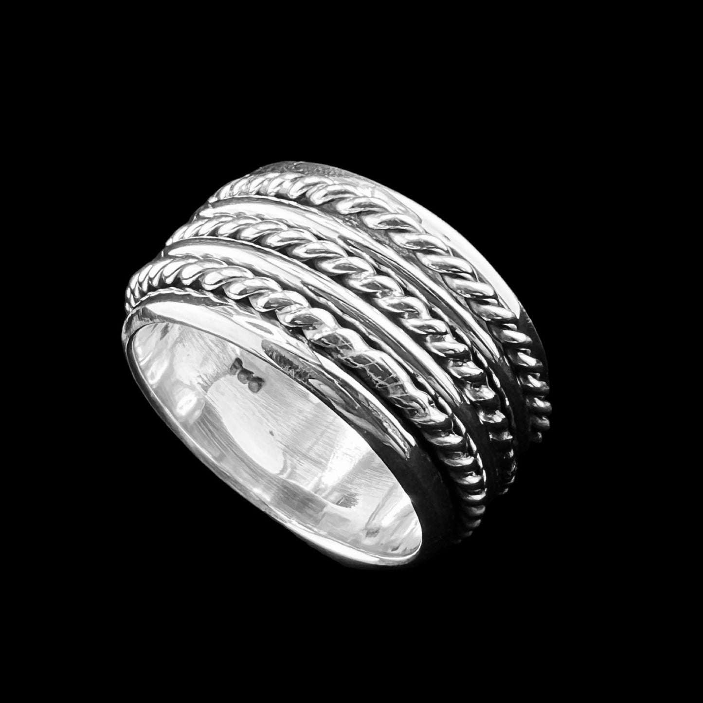 925 Silver Ring 10mm w 3 braids