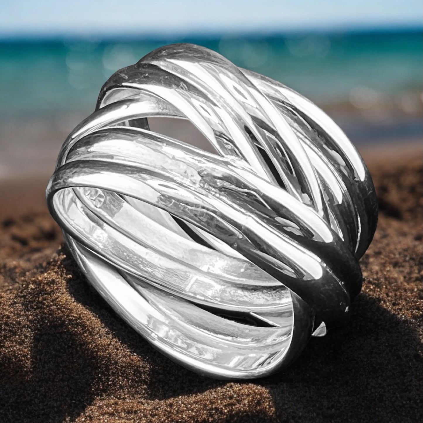 925 Silver Ring 14mm Silver Wire Random