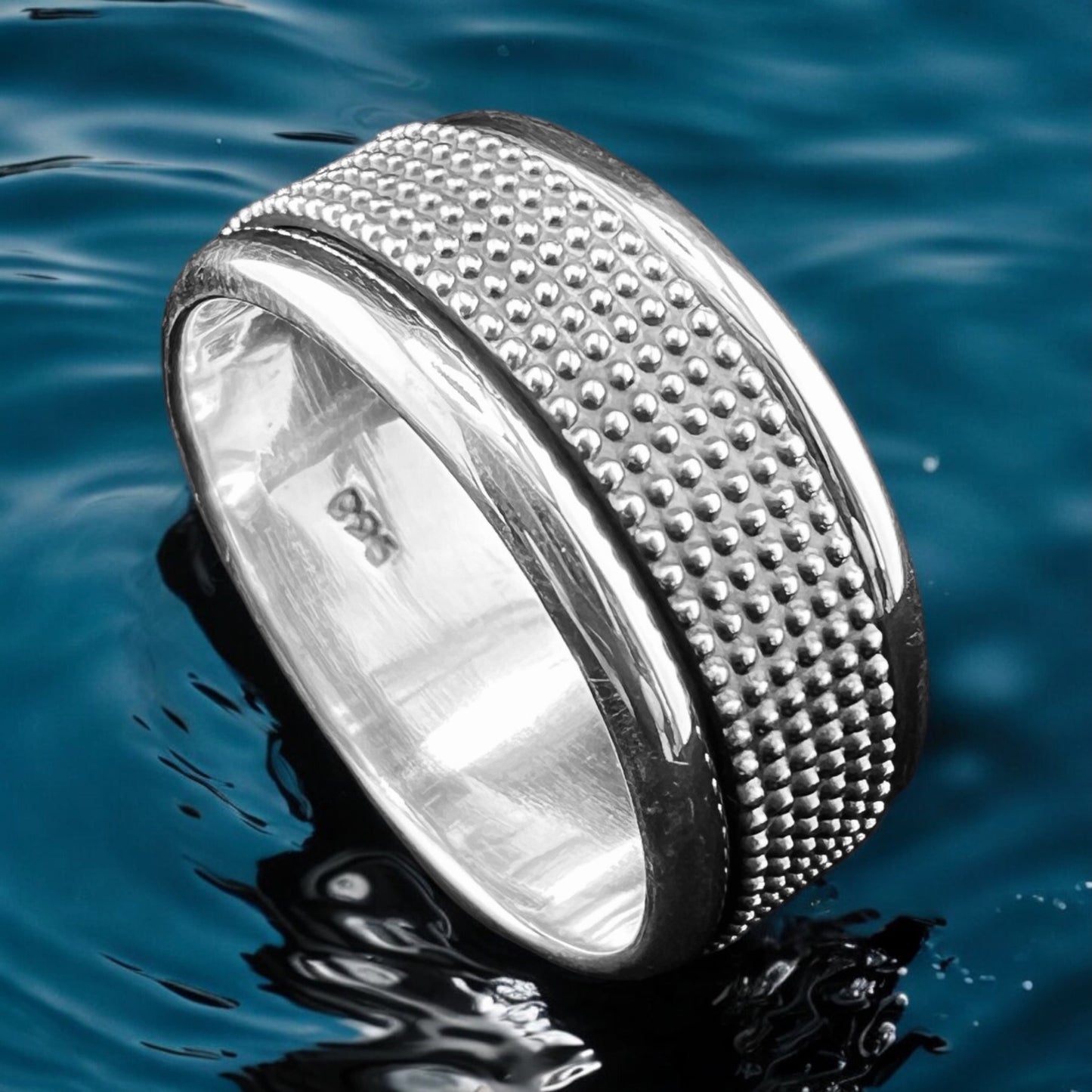 925 Silver Ring 10mm w Beaded Spinner