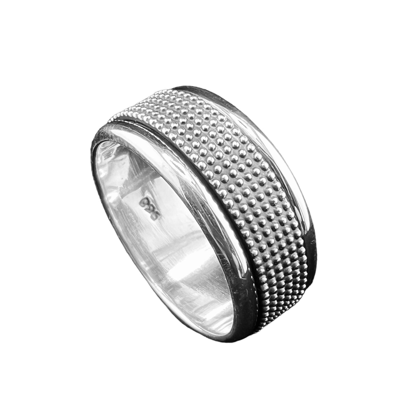 925 Silver Ring 10mm w Beaded Spinner