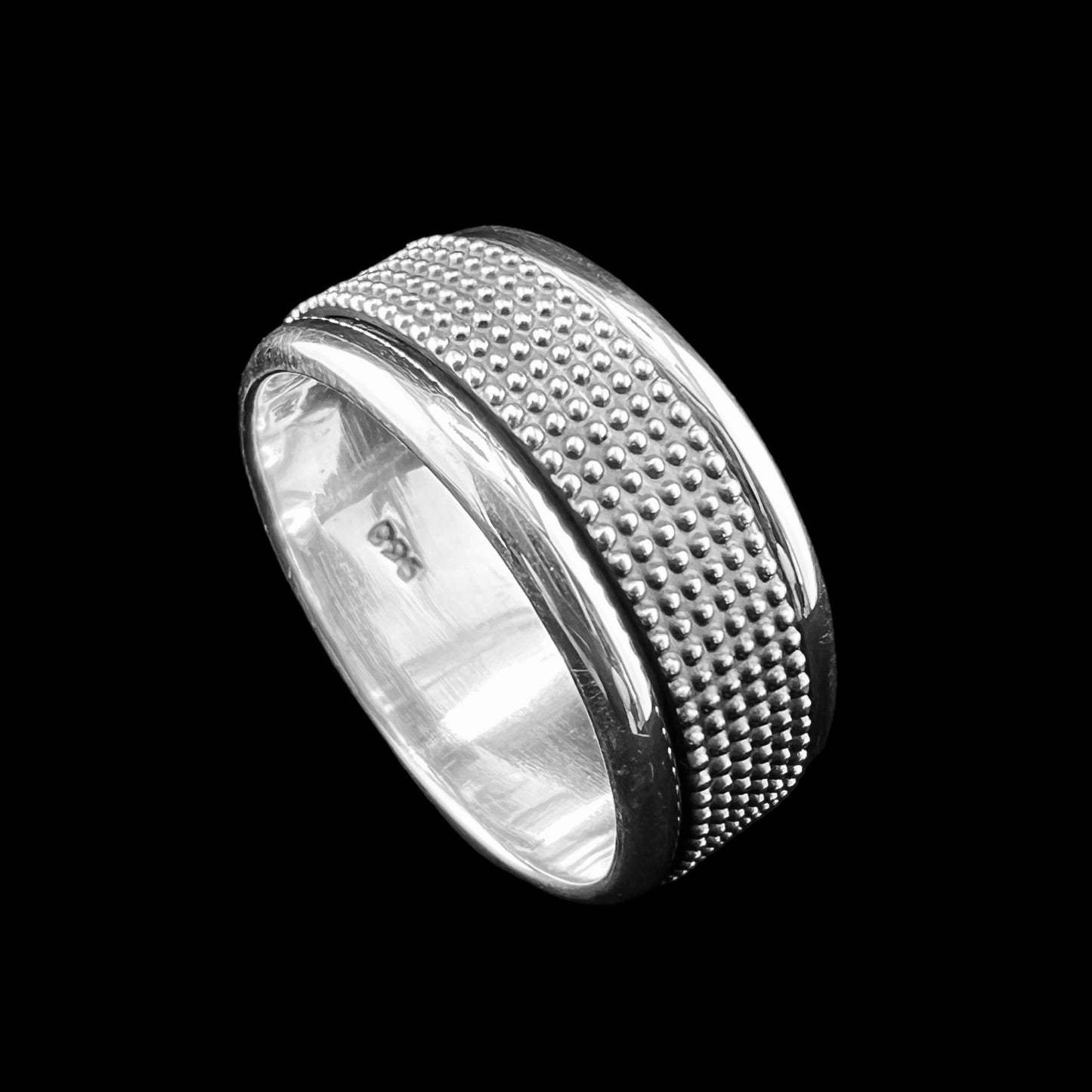925 Silver Ring 10mm w Beaded Spinner