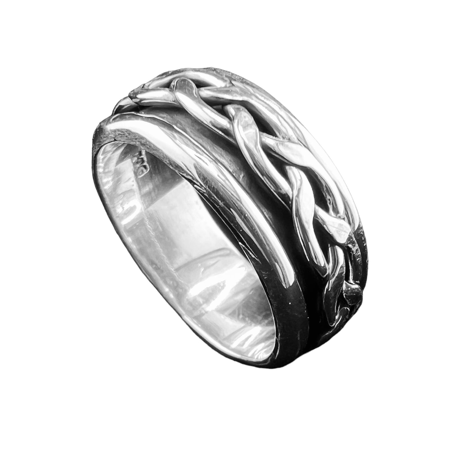 925 Silver Ring 8mm w braid spinner