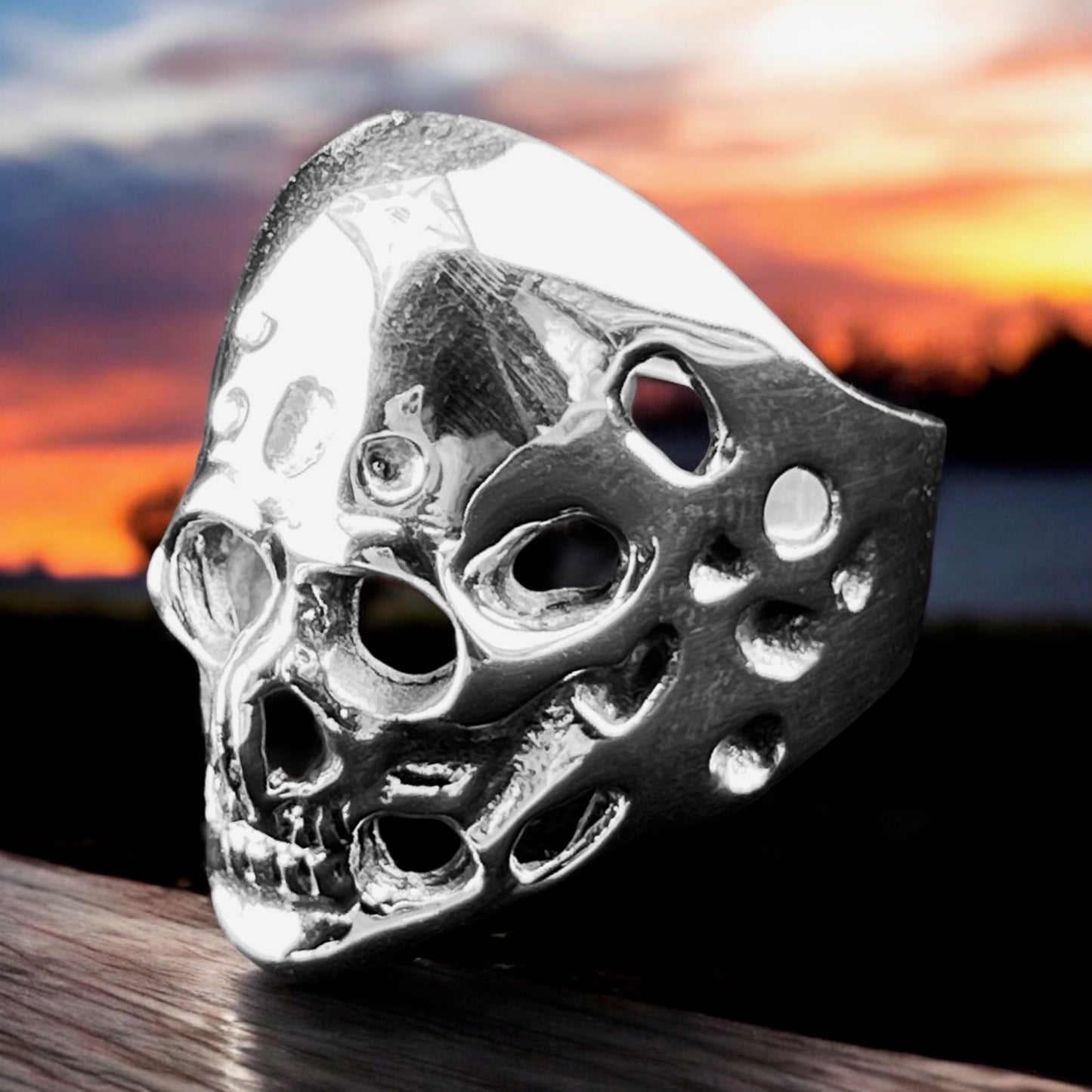 925 Silver Ring 20mm wide Skull with perforations