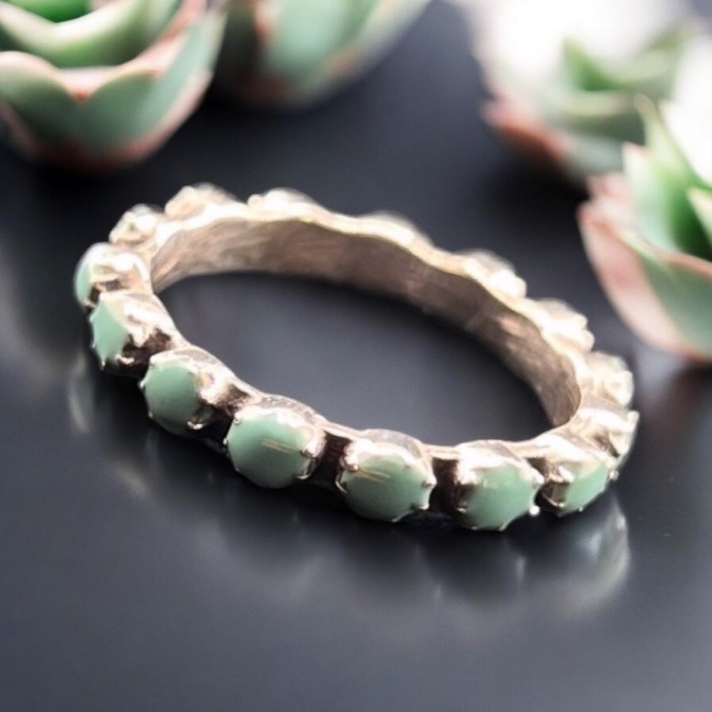 925 Silver Ring with turquoise circular accents