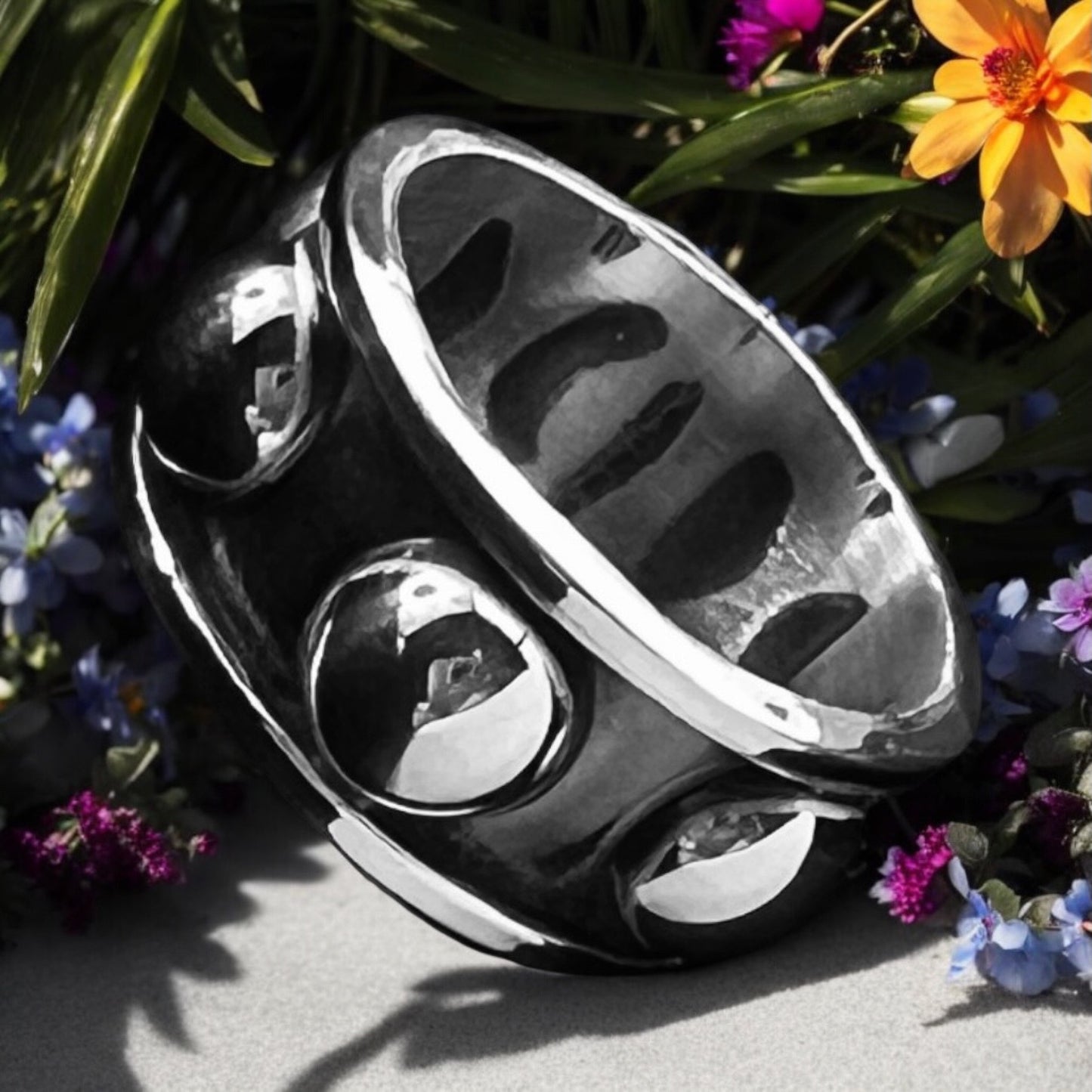 925 Silver Ring with double Dash Pattern Spinner