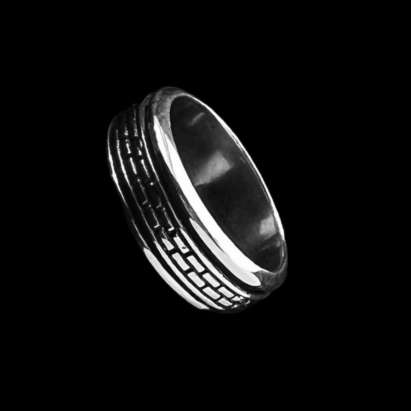 925 Silver Ring with Balls Rustic Background