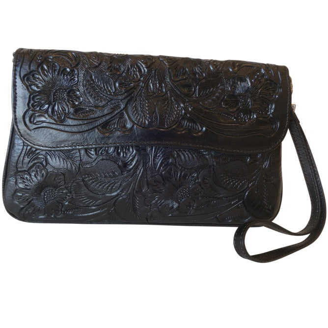 GRANADA Handtooled Leather Handbag
Black Color
10"x6"x1"