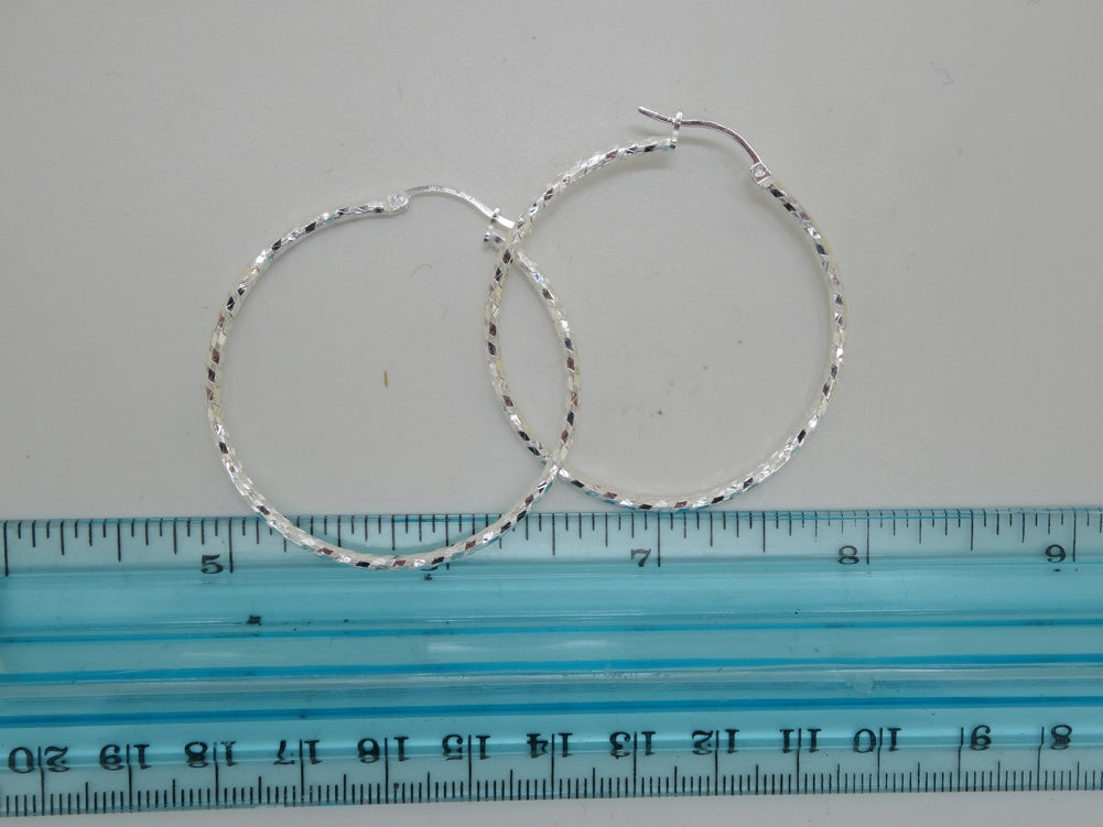 Handcrafted solid sterling .925 silver 40cm Diamond Cut Solid Silver HOOP Earrings from Taxco, Mexico