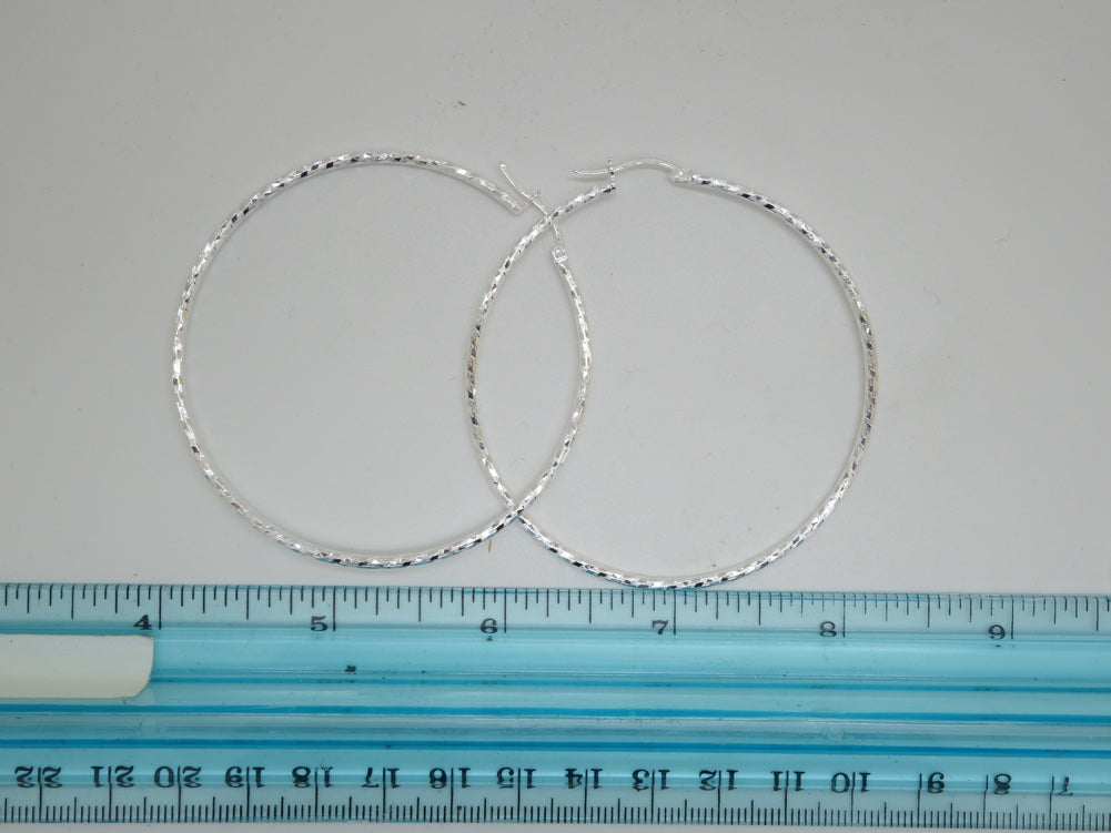 Handcrafted solid sterling .925 silver 59cm Diamond Cut Solid Silver HOOP Earrings from Taxco, Mexico