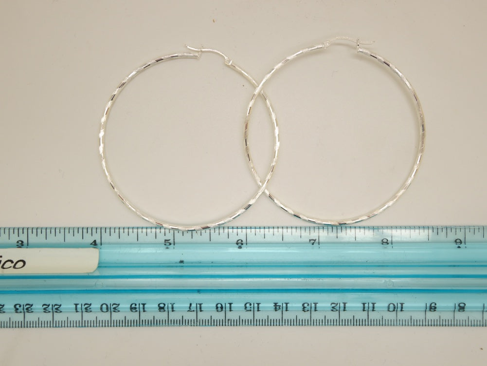 Handcrafted solid sterling .925 silver 60cm Diamond Cut Solid Silver HOOP Earrings from Taxco, Mexico