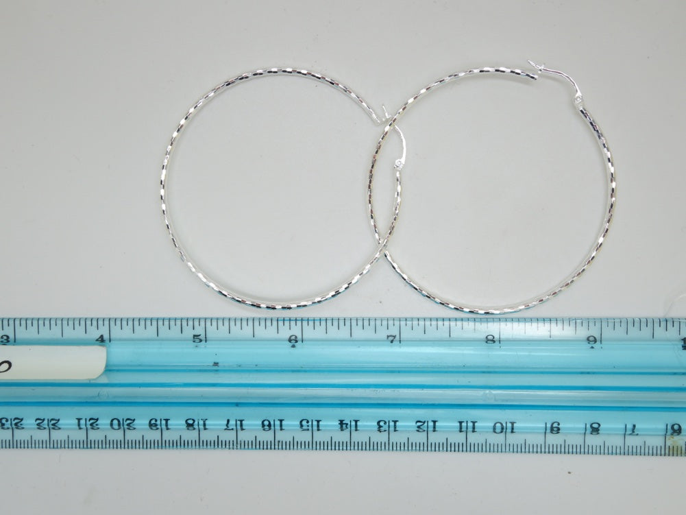 Handcrafted solid sterling .925 silver 60cm Diamond Cut Solid Silver HOOP Earrings from Taxco, Mexico