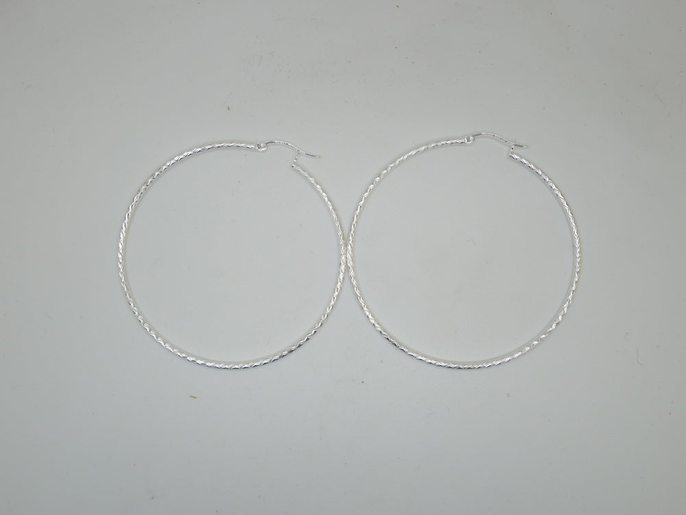 Handcrafted solid sterling .925 silver 60cm Diamond Cut Solid Silver HOOP Earrings from Taxco, Mexico