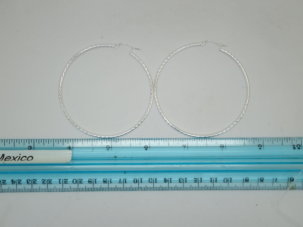 Handcrafted solid sterling .925 silver 60cm Diamond Cut Solid Silver HOOP Earrings from Taxco, Mexico