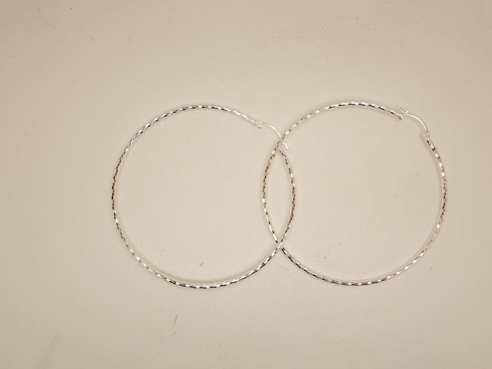 Handcrafted solid sterling .925 silver 70cm Diamond Cut Solid Silver HOOP Earrings from Taxco, Mexico