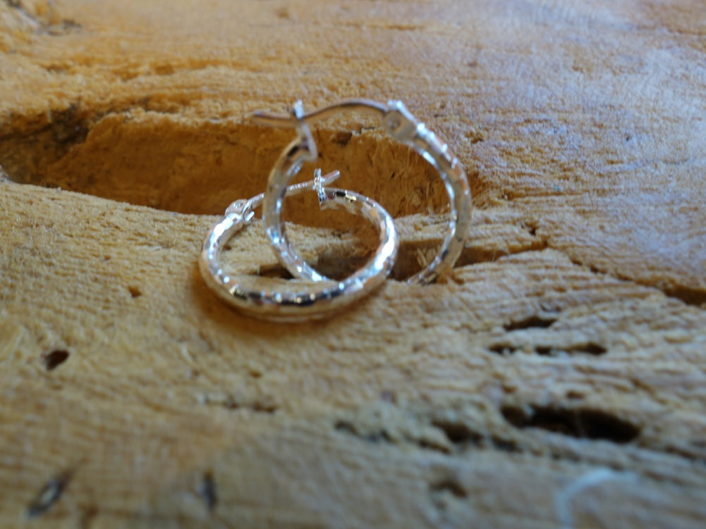 Handcrafted solid sterling .925 silver 15cm Diamond Cut Solid Silver HOOP Earrings from Taxco, Mexico