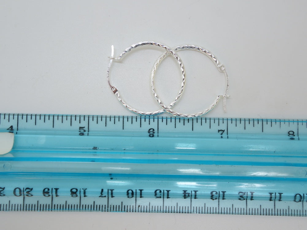 Handcrafted solid sterling .925 silver 25cm Diamond Cut Solid Silver HOOP Earrings from Taxco, Mexico