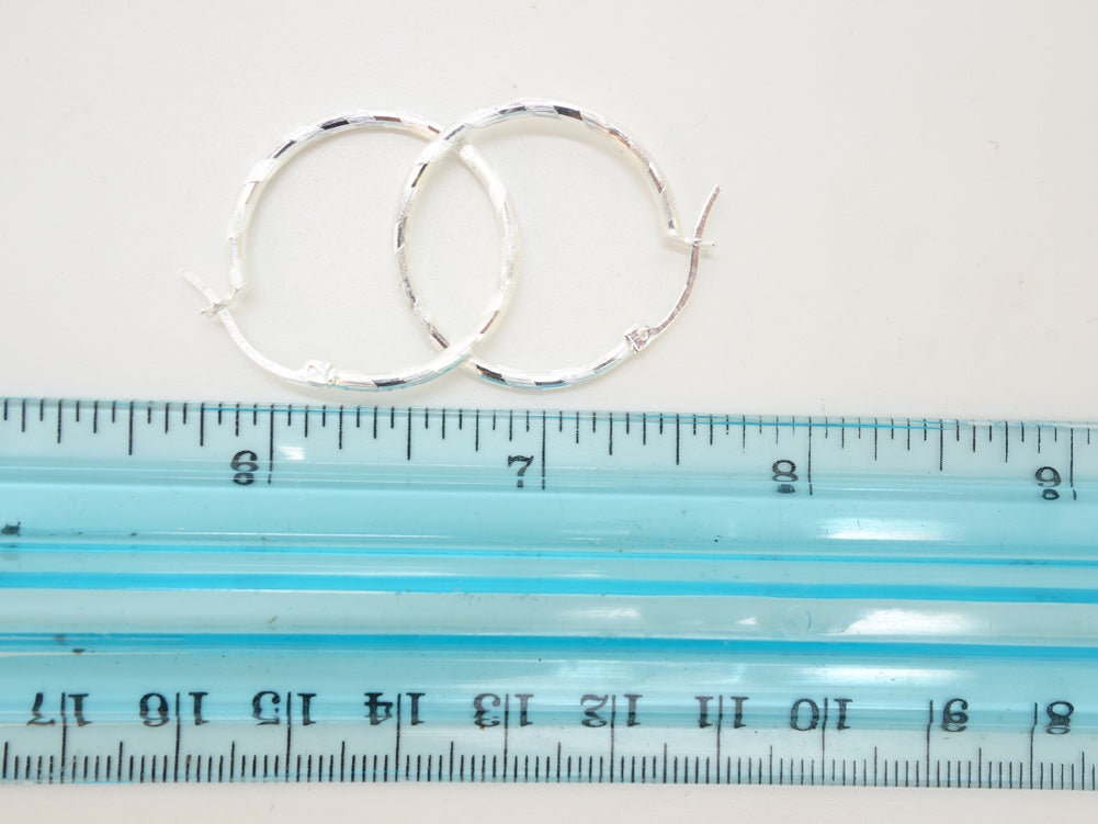 Handcrafted solid sterling .925 silver 25cm Diamond Cut Solid Silver HOOP Earrings from Taxco, Mexico