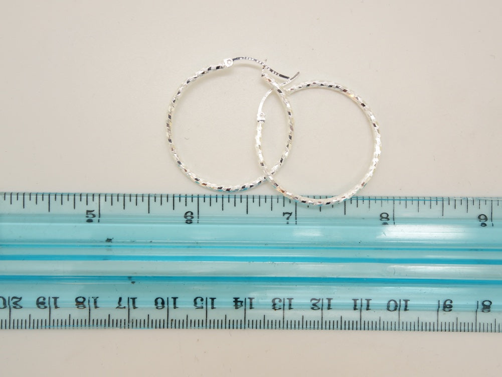 Handcrafted solid sterling .925 silver 32cm Diamond Cut Solid Silver HOOP Earrings from Taxco, Mexico