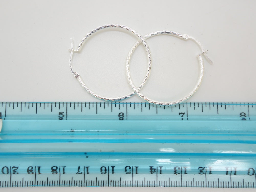 Handcrafted solid sterling .925 silver 30cm Diamond Cut Solid Silver HOOP Earrings from Taxco, Mexico