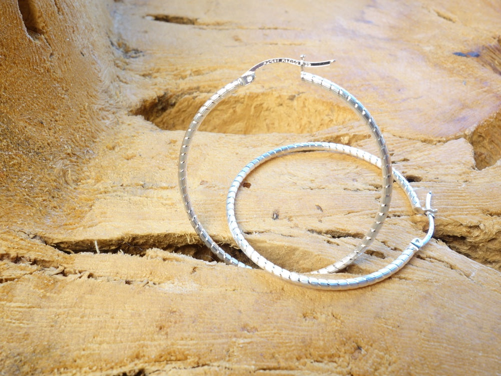 Handcrafted solid sterling .925 silver 40cm Diamond Cut Solid Silver HOOP Earrings from Taxco, Mexico